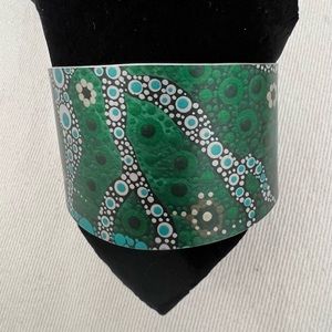 Green and Silver aboriginal cuff bracelet/sterling silver